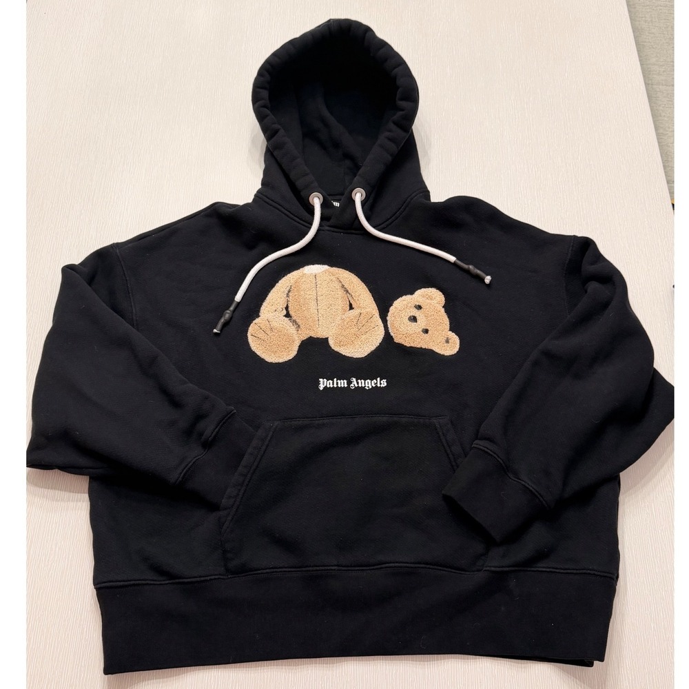 Palm Angels Kill The Bear Hoodie Black Chenille Patch PWBB023S20FLE001 Medium - Picture 1 of 7